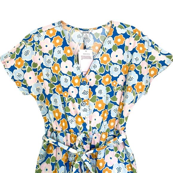 Monki Asos Blue Orange Retro Floral Short Sleeve Playsuit Jumpsuit Size XS - Picture 7 of 8